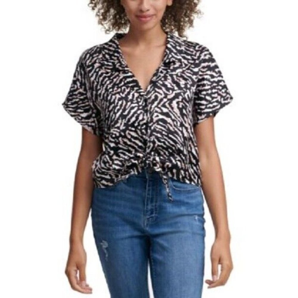 Women's Calvin Klein Tie Front Dolman Sleeve Shirt. X-Large. Rose Quartz